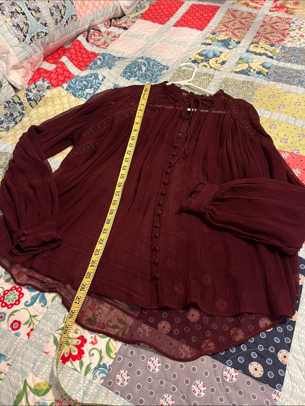 Women's Free People Button-Front Peasant Blouse in Deep Burgundy